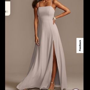 Biscotti spaghetti strap chiffon bridesmaids dress with a slit